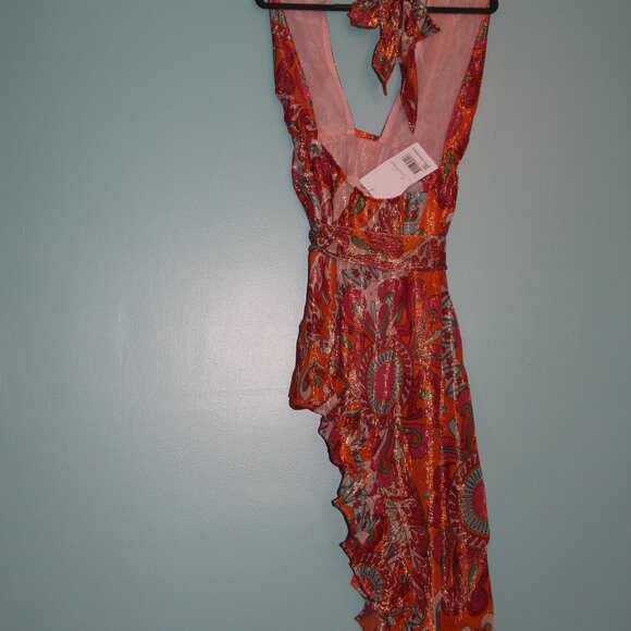 Red and Orange Sleeveless Sundress with Asymmetrical Length for Resort Wear - Picture 2 of 8